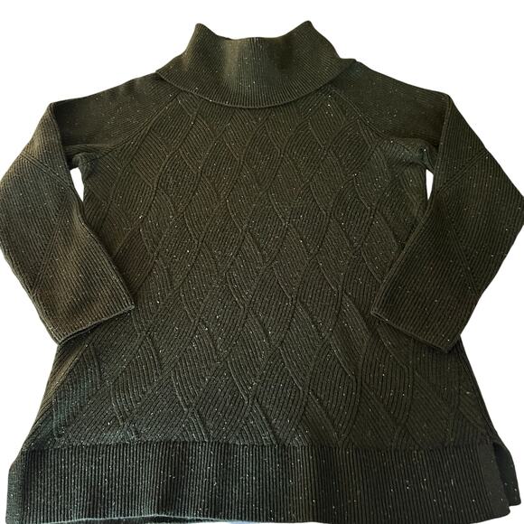 Talbots Sweater Plus X Dark Sage Patterned Loose chunky turtle hip length - Picture 1 of 9